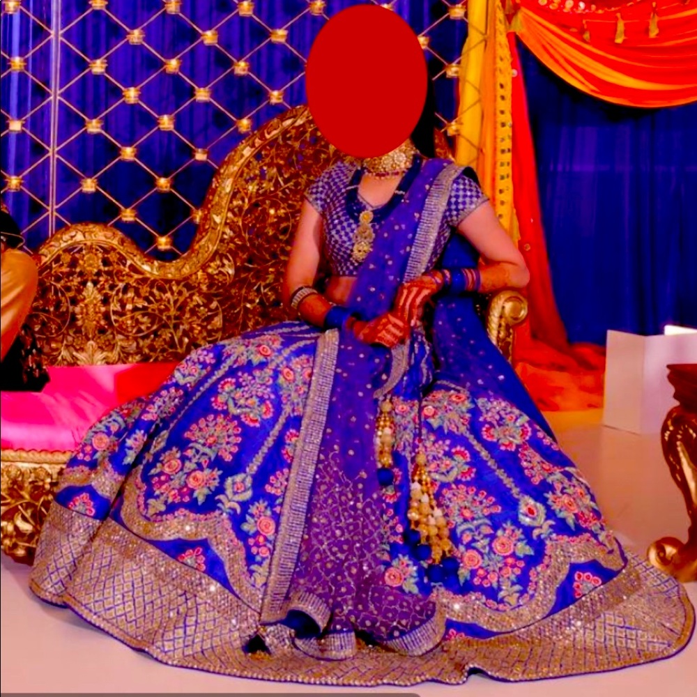 Blue gold designer bridal lehenga